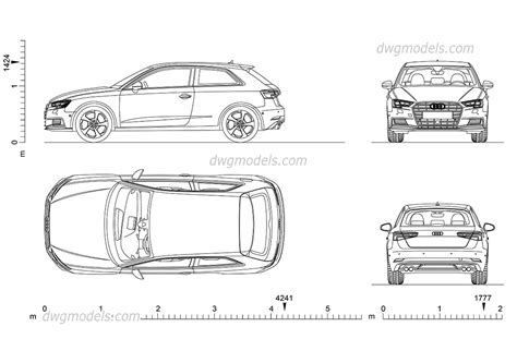 Audi A3 2016 Car Autocad Drawings Download Top View Back Rear