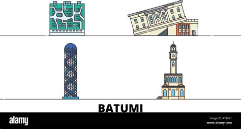 Georgia Batumi Flat Landmarks Vector Illustration Georgia Batumi