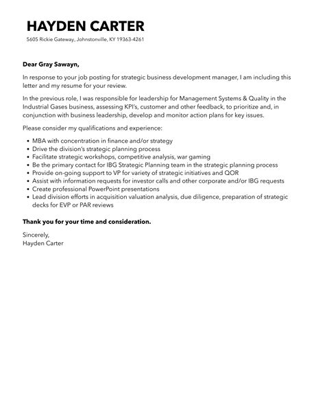 Strategic Business Development Manager Cover Letter Velvet Jobs