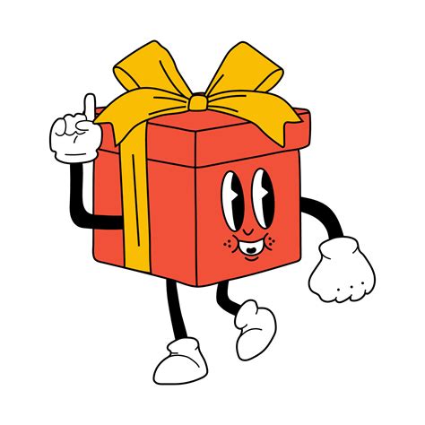 Cute Cartoon box gift character. Happy and cheerful emotions. Old animation 60s 70s, funny ...