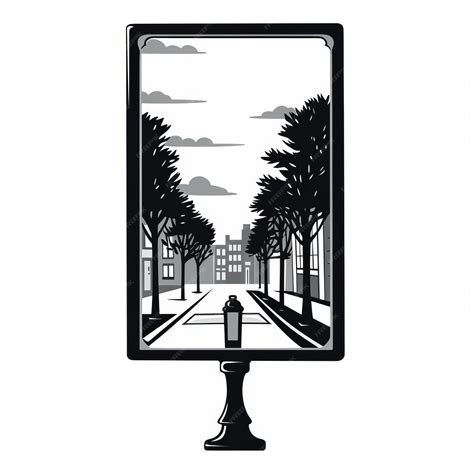 Street Mirror Detailed Black And White Illustration Of A Colorful