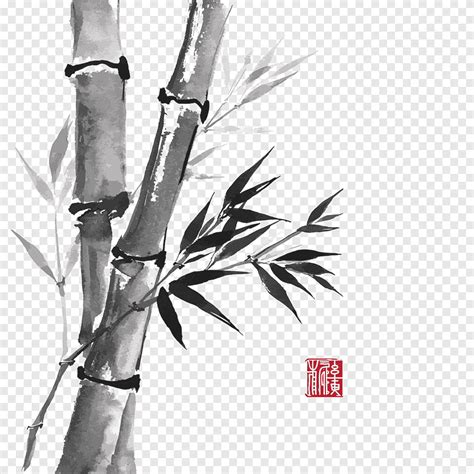 Bamboo Drawing Ink Wash Painting Chinese Bamboo Wind Ink Painted Png