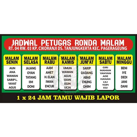 Jual Spanduk Banner Jadwal Ronda Pos Kamling Banner Ronda Malam