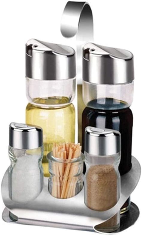 5 Piece Cruet Sets For Salt Pepper Oil And Vinegar With Stand Cruet