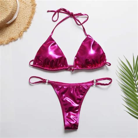 Happyshark 2018 New Shiny Bandeau Bikinis Set Hot Selling Girls Women