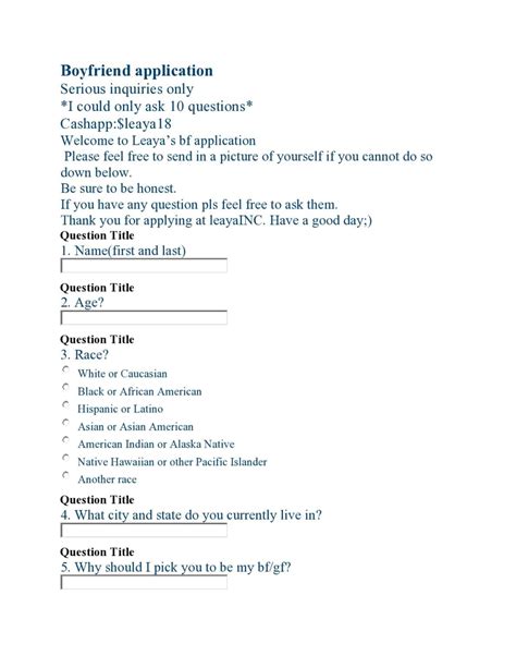 Boyfriend Application Forms