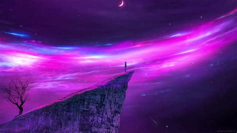 Purple Moonlight Sky Cliff Live Wallpaper Moewalls