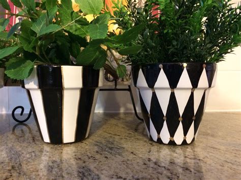 Black And White Checkered Pot Planter Three Piece Set Etsy