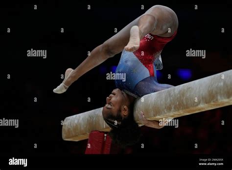 Skye Blakely of the U.S. competes on the balance beam at the Women's