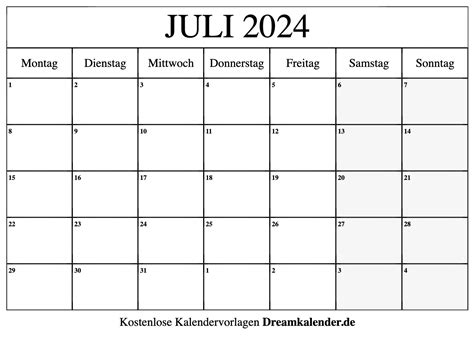 Monat Juli Kalender Halie Kerrill