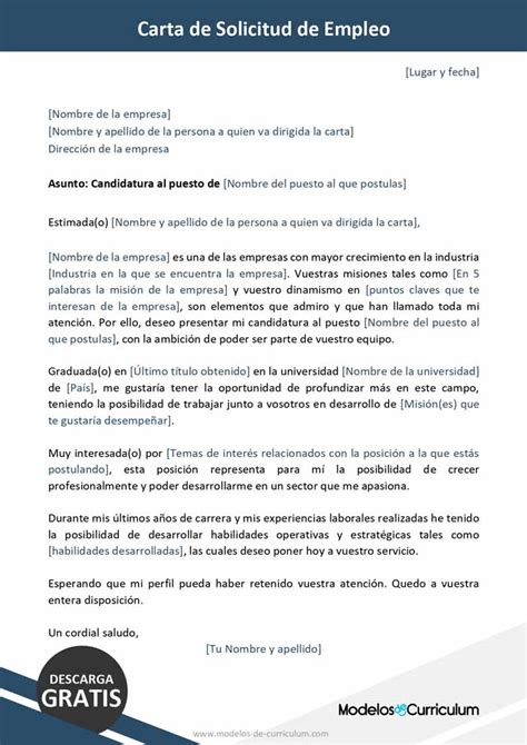 Ejemplo Carta De Solicitud De Empleo Gratis