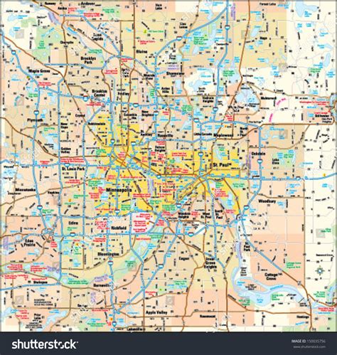 Minneapolis And St. Paul, Minnesota Area Map Stock Vector Illustration ...