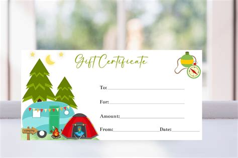 Camping Gift Certificate Voucher Template Editable Gift Coupon