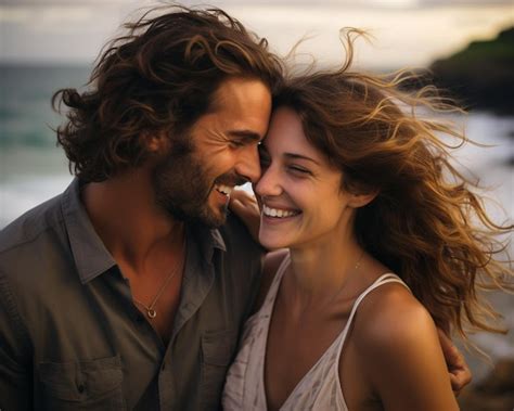 Premium Ai Image A Man And Woman Are Embracing And Smiling The Woman Is Wearing A White Shirt