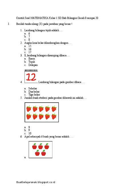 13 Soal Matematika Kelas 1 Sd Tema 5 Contoh Soal Dan Jawaban