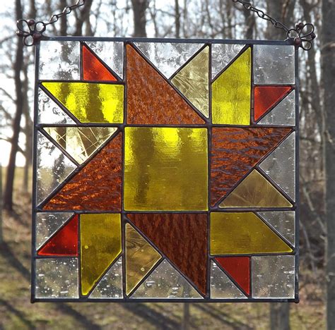 Stained Glass Suncatcher Panel Sunflower Quilt Square Yellow