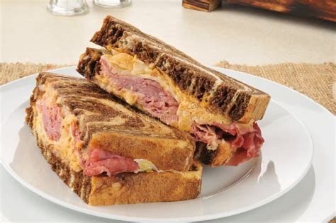 Reuben Sandwich On Marbled Rye Bread Stock Photo - Image of reuben ...