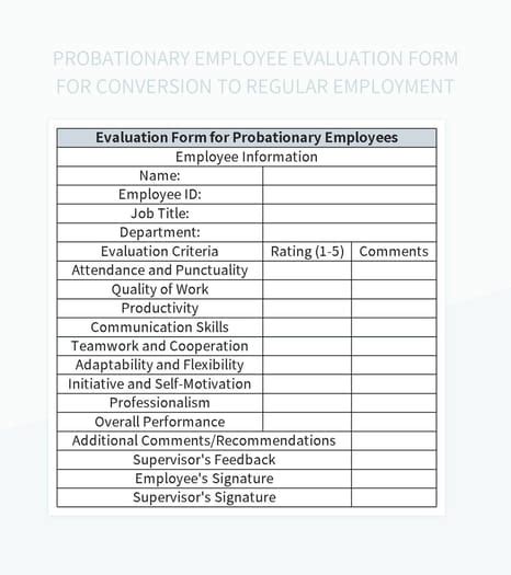 Probationary Employee Evaluation Form For Conversion To Regular