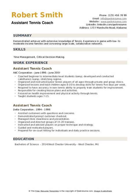 Assistant Tennis Coach Resume Samples Qwikresume