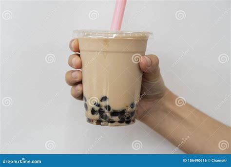 Hand Hold A Glass Of Bubble Tea Stock Photo Image Of Boba Hand