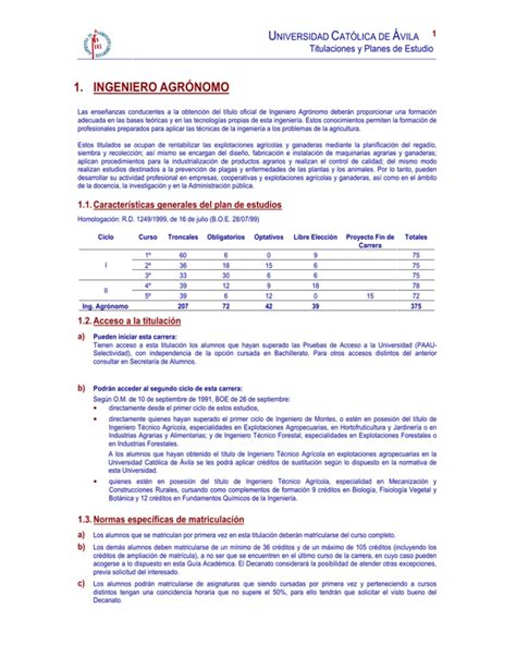 1 ingeniero agrónomo Universidad Católica de Ávila