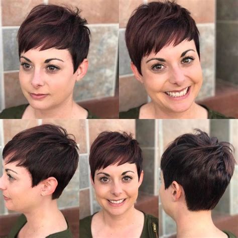 Warm Brunette Textured Pixie Crop With Choppy Asymmetrical Bangs Hair