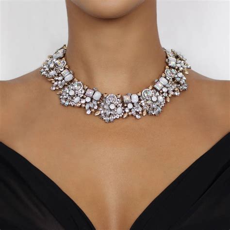 White And Gold Rhinestone Statement Bib Necklace By Nikita By Niki ®