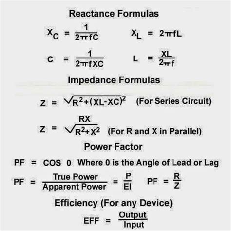 Reactance Formulasimpedance Formulasand Power Factor Eee Community