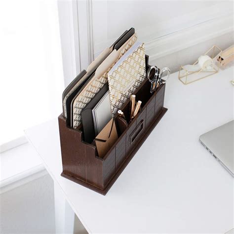 Brown Wooden Mail Organizer 3 Tier Brown Desk Organizer Blu Monaco