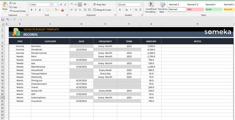 50/30/20 Budget Template - Instant Download Printable