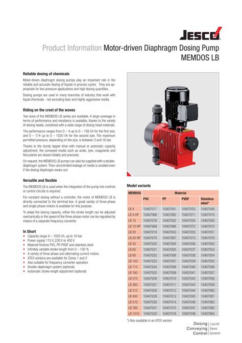 Pdf Product Information Motor Driven Diaphragm Dosing Pump