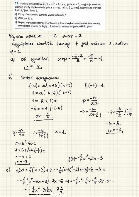 Powt Rka Przed Matur Matematyka Zadania Funkcja Kwadratowa F X