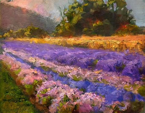 Lavender Rows Impressionistic Landscape Plein Air Painting Painting