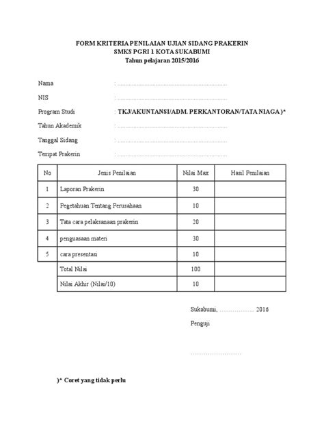 Format Penilaian Sidang Prakerin Smk Doc Kelas Online