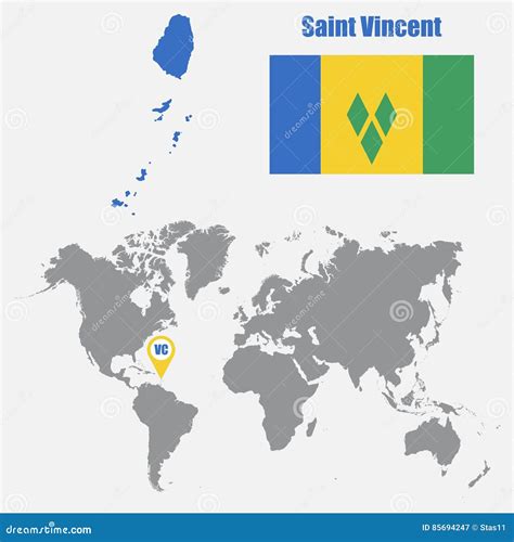 Saint Vincent Map on a World Map with Flag and Map Pointer. Vector Illustration Stock ...