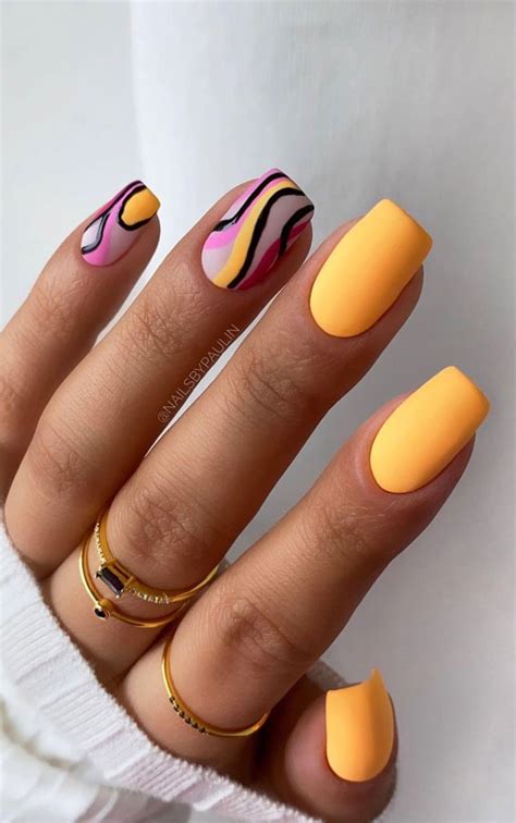 29 Summer Aesthetic Nails Designs 2021 Multi Colored Swirl Abstract Nails