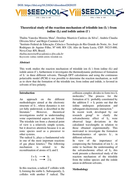 PDF Theoretical Study Of The Reaction Mechanism Of Triiodide Ion I3