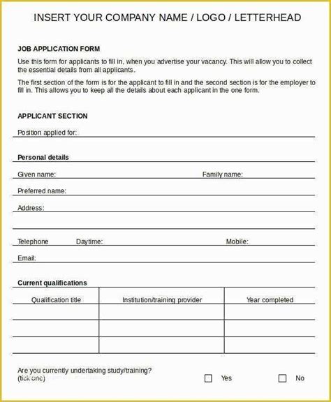 Printable Generic Job Application Form Pdf