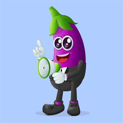 Premium Vector Cute Eggplant Character Holding A Megaphone