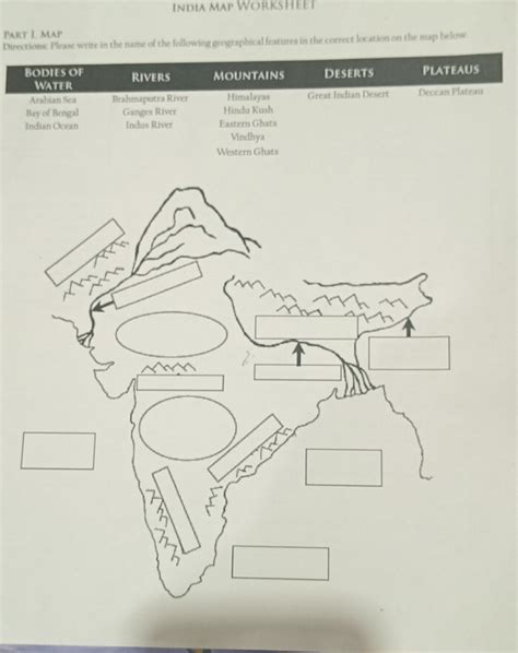 Solved India Map Worksheet Part I Map Directions Please Write In The