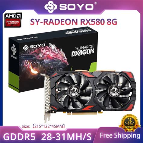 SOYO الأصلي Radeon RX580 بطاقة الرسومات 8G GDDR5 ذاكرة الفيديو بطاقة