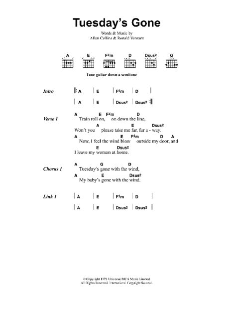 Tuesday's Gone by Metallica - Guitar Chords/Lyrics - Guitar Instructor