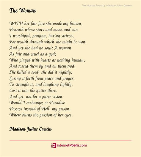 The Woman Poem By Madison Julius Cawein