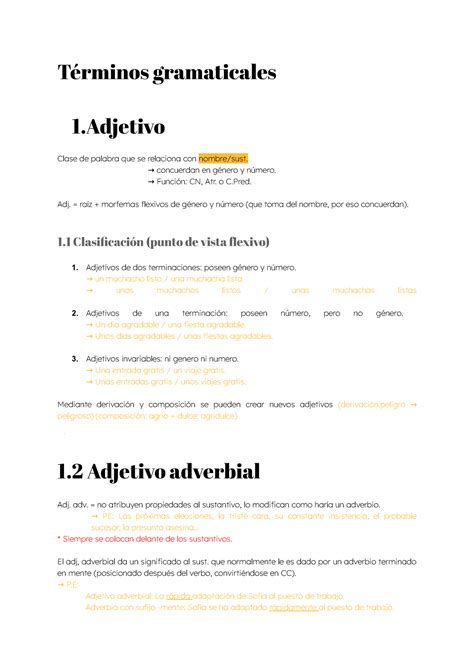 Terminos Gramaticales T Rminos Gramaticales Clase De Palabra Que Se