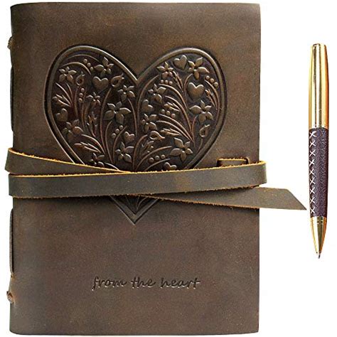 Genuine Leather Journal For Women Embossed Heart Flowers Beautiful A5