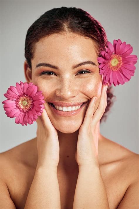 Flowers Skincare And Face Portrait Of A Woman With Natural Beauty And