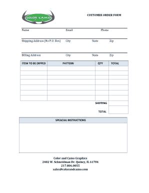 Fillable Online CUSTOMER ORDERFORM Colorandcamocom Fax Email Print