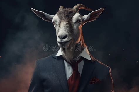 Portrait Of A Goat Dressed In A Formal Business Suit Stock Illustration