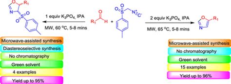 在受控碱性条件下，使用芳基醛， 对 甲苯磺酰基甲基异氰酸酯轻松地微波辅助合成恶唑和非对映选择性恶唑啉acs Omega X Mol