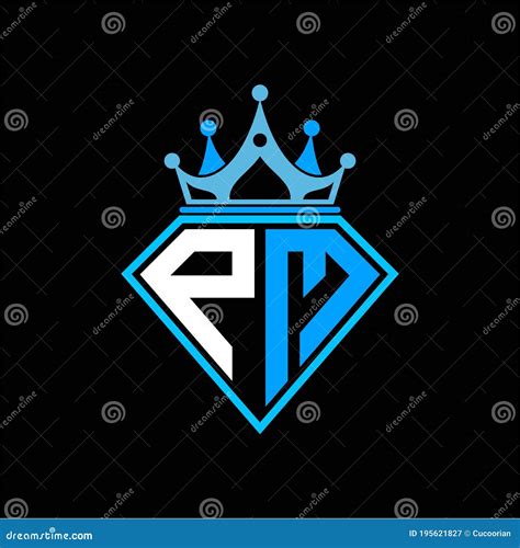 Initial Letter P M Diamond Shape With Crown Decoration Stock Vector